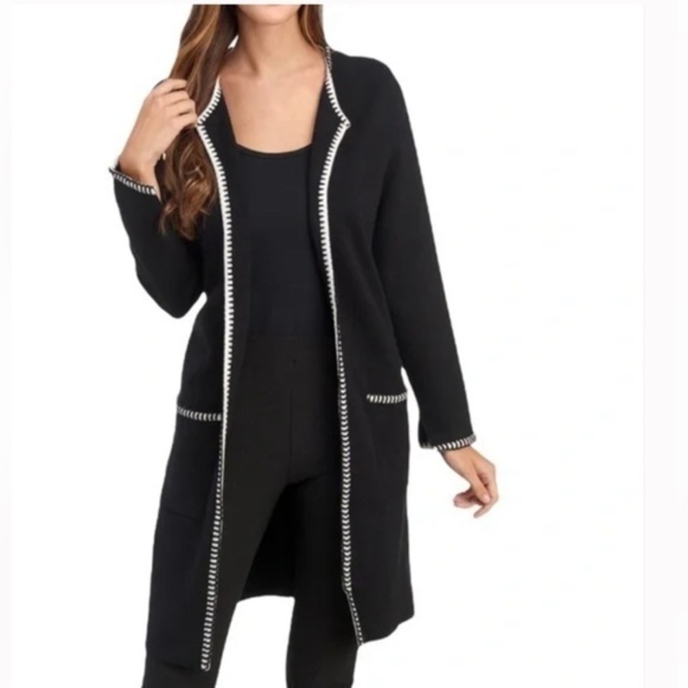 NWT Magaschoni Whip Stitched Cardigan Sweater Medium Pockets Open Front Travel